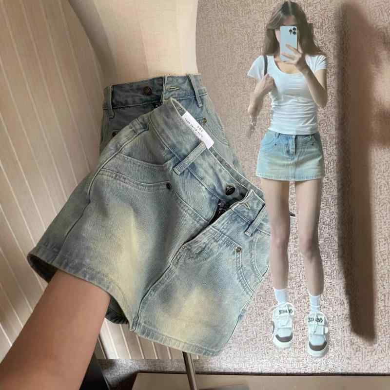 スカート レディース デニムスカート Aライン ハイウエスト 短め ひざ上 膝上 着痩せ 美脚 春夏 レトロ..