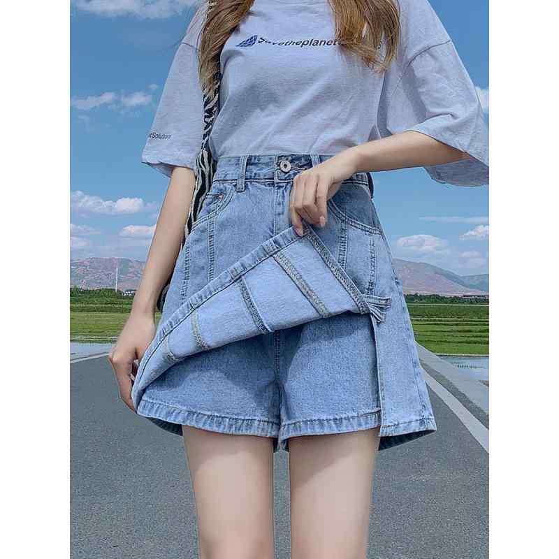 スカート レディース デニムスカート キュロットスカート Aライン 薄手 ハイウエスト 美脚 半身スカート 大きいサイズ 浅色 ズボン付きスカート パンツスカート カジュアル 通勤