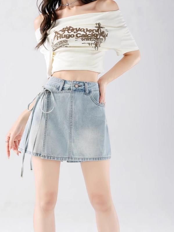 デニム レディース キュロット スカート風 ショートパンツ 韓国風 ハイウエスト Aライン 復古ブルー 薄手 通勤 普段使い