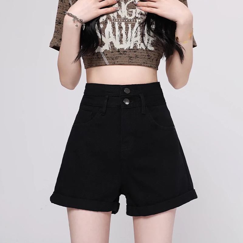 ・面料名称: デニム・主な素材: 綿・スタイル: ベーシック・パンツ丈: ショートパンツ・ウエスト: ハイウエスト・厚さ: 普通・流行の要素: 無地・カラー: ブラック, ホワイト・サイズ: S, M, L, XL, 2XL・スタイル: ス...