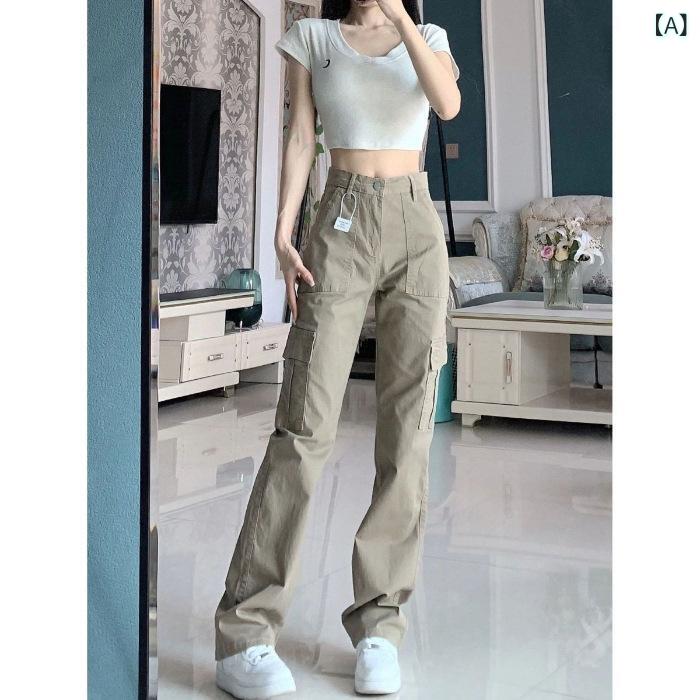 ジーンズ レディース 高見え ワイド カーゴパンツ ゆったり 美脚 スタイルアップ ロングパンツ カーキ XS S M L XL 2XL