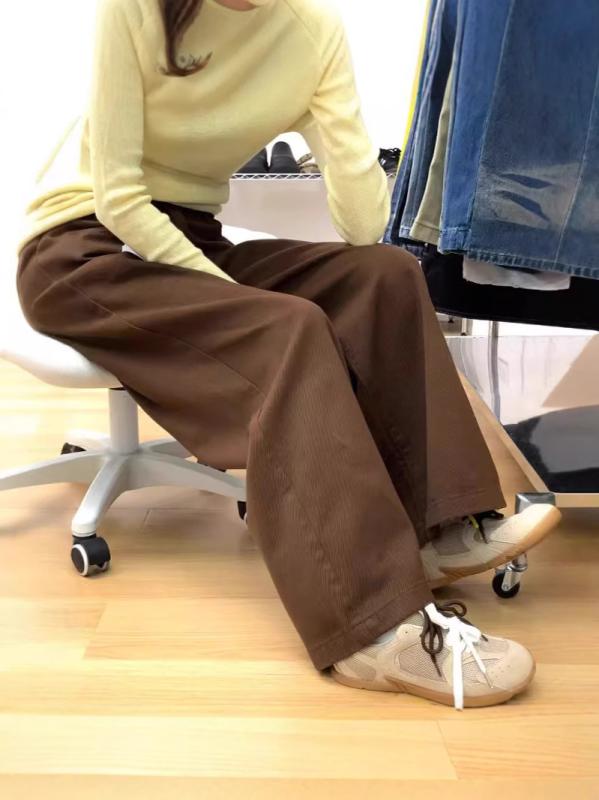 デニム レディース コーヒー色 デニムパンツ ハイウエスト ワイドレッグ ストレートパンツ ゆったり リ..