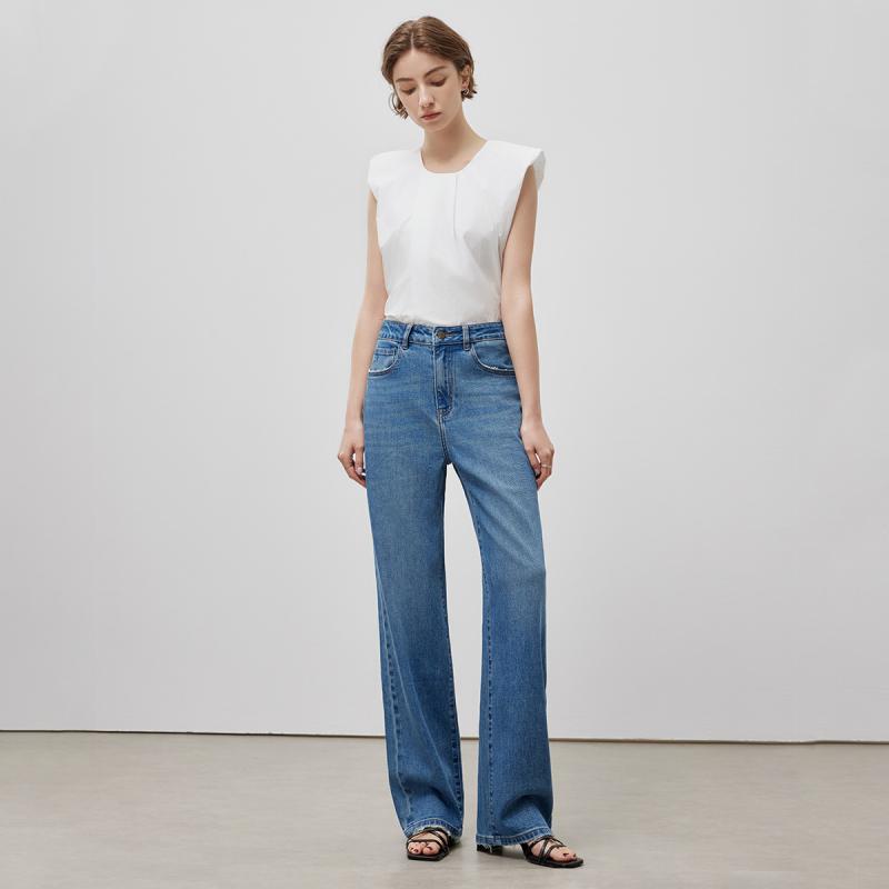 ・素材: 綿・スタイル: ワイドレッグパンツ、通勤・パンツ丈: フルレングス・ウエスト: ハイウエスト・厚さ: 普通・流行の要素: ジッパー・カラー: ブルー・サイズ: 25, 26, 27, 28, 29, 30・生地: デニム・主素材の含有量: 90%-95%・伸縮性: 微ストレッチ・パンツのタイプ: ワイドレッグパンツ・製法: 無地、ウォッシュ、ジッパー、ボタン