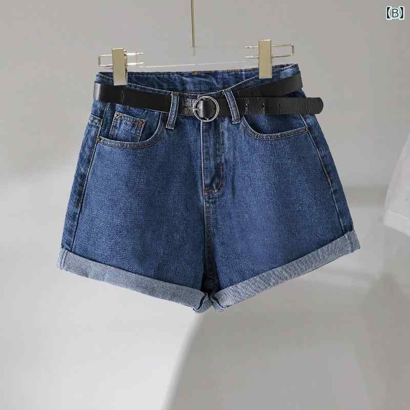 デニム レディース ショートパンツ 大きいサイズ ゆったり Aライン ハイウエスト 短パン ジーパン ホットパンツ 接触冷感 着痩せ 春夏 カジュアル 普段使い 韓国ファッション 部屋着 黒 3