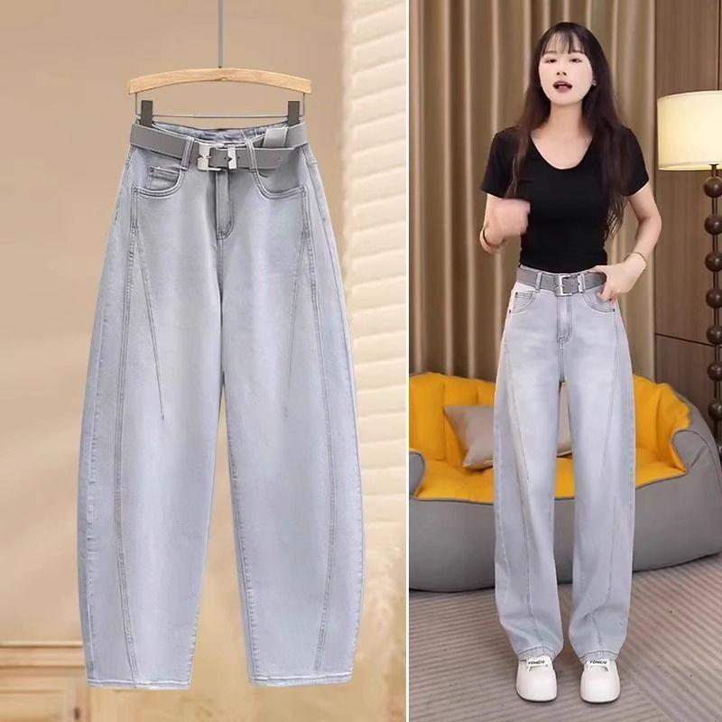 デニム レディース バナナパンツ 薄手 ハイウエスト ワイドレッグ ジーパン ジーンズ ズボン ボトムス ..