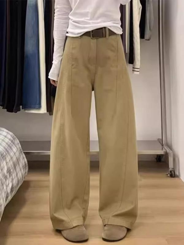 デニム レディース カーキ色 高見え ワイドレッグパンツ バナナシルエット 無地 高身長 スタイルアップ..