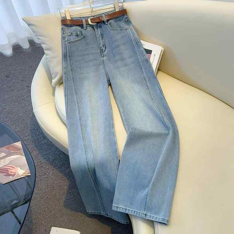 ジーンズ レディース 春秋 高身長 ワイドレッグ デニム バナナ ストレート パンツ ゆったり ウォッシュ..