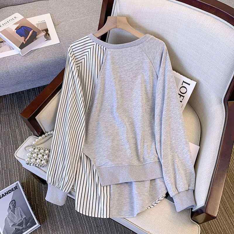 ・柄: ストライプ/格子・スタイル: フェイクレイヤード・フィット: ゆったり・組み合わせ形式: フェイクレイヤード・着丈: 普通(50cm超～65cm以下)・袖丈: 長袖・袖のタイプ: ドロップショルダー・ネックライン: ラウンドネック・...