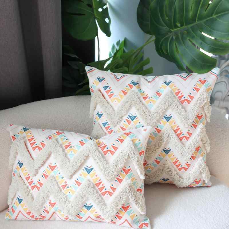 クッションカバー ボヘミアン 北欧風 ストライプ 綿 ソファ ベッド 椅子 背当て 45 45cm