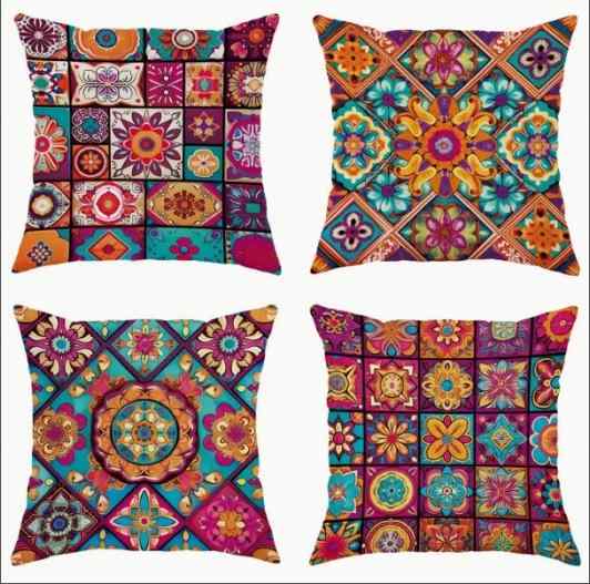 クッション レディース 桃皮絨 曼陀羅模様 エスニック ボヘミアン ベッドルーム ソファ 幾何学模様 ク..