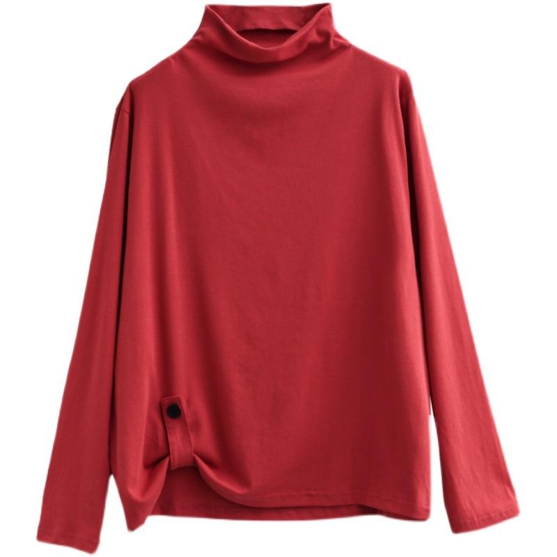 Tシャツ レディース 長袖 高襟 インナー トップス ゆったり スリム 無地 大きいサイズ ポリエステル 快適 普段使い 通勤着 春秋(4)