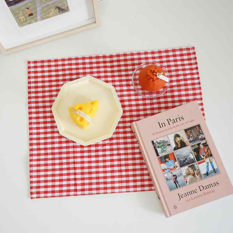 テーブルクロス ランチョンマット 韓国風 チェック柄 写真撮影用 背景布 レッド 赤 ブルー 青 格子 40 30cm