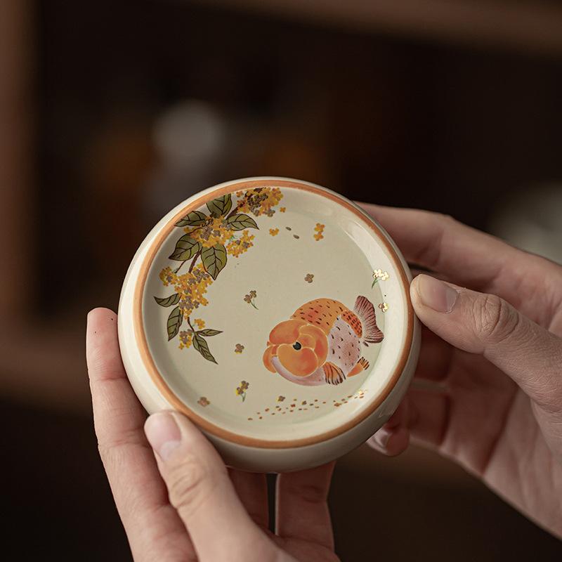茶托 蓋置 陶器 草木灰 金魚 小 круг ティーマット 茶杯 ティーポット 蓋置き 断熱パッド 中式
