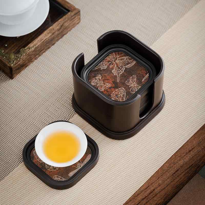 茶托 コースター 吸水 速乾 茶托 陶器 功夫茶道具 断熱 防熱 スクエア 円形 和風 クラシック