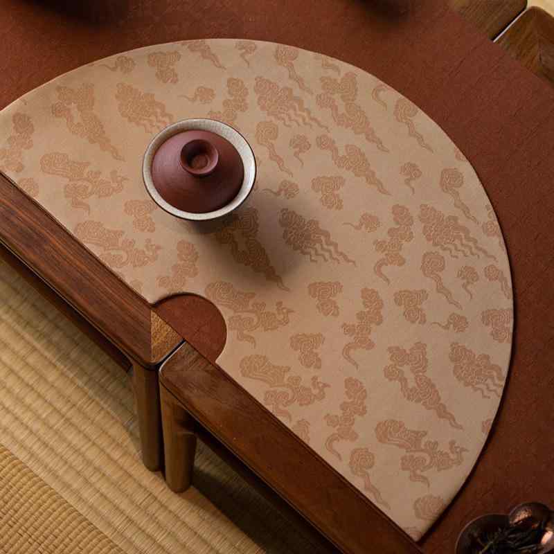 茶席 茶卓 ティーマット 新中式 禅意 布製 グラスマット ポットマット 断熱 倉藍 柿渋 茶褐 祥雲 玄璜 円形 四方 六角形 蓮花 小 大 33.5*64.5CM