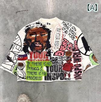 トレーナー レディース ラウンドネック トップス コットン混紡 ゆったりシルエット 長袖 プルオーバー プリント ブラック系 ストリート カジュアル 普段使い