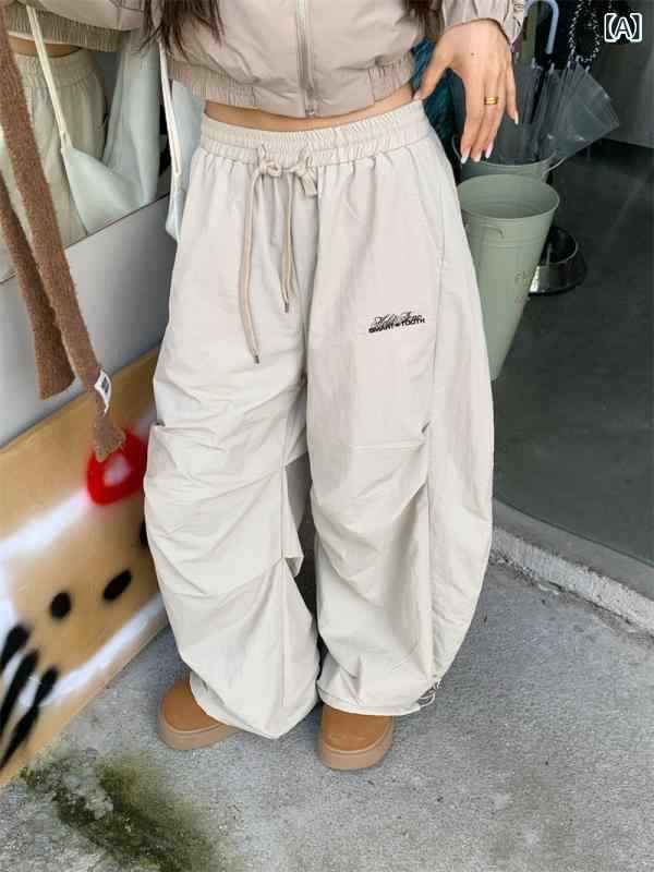 パンツ 男性用 カーゴパンツ ワイドレッグパンツ ストリートスタイル ワークパンツ 伸縮性 ポリエステル 無地 黒 カーキ