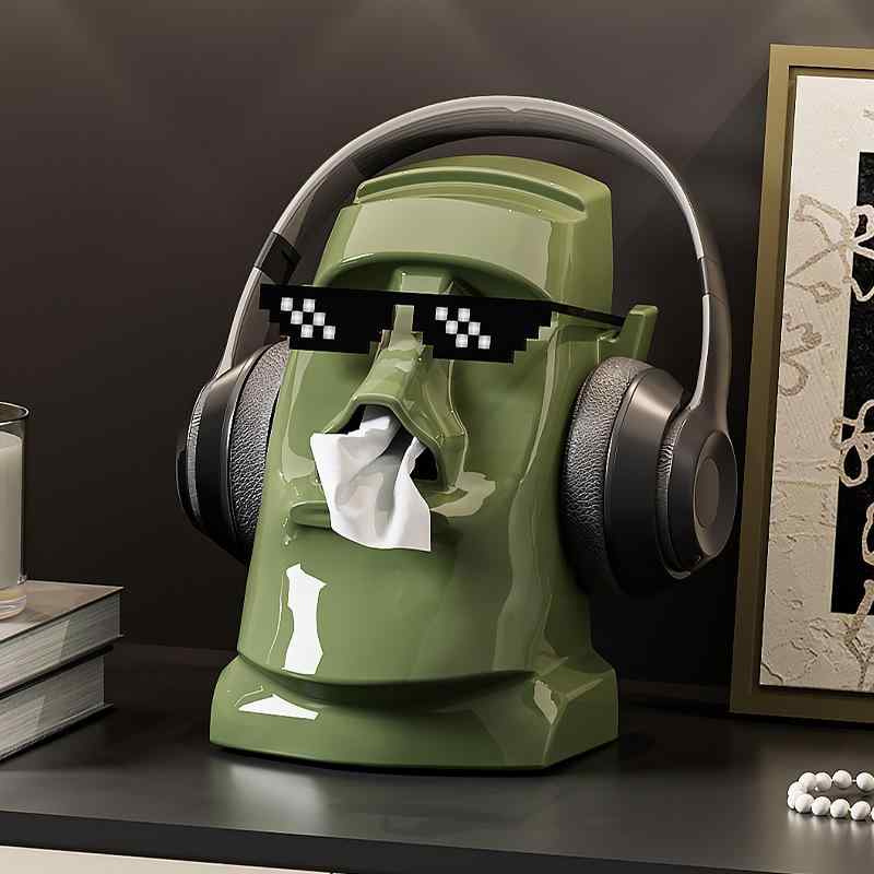 ティッシュボックス 多機能 ヘッドホンスタンド 大容量 卓上 収納 クリームホワイト 中古グリーン 神秘..