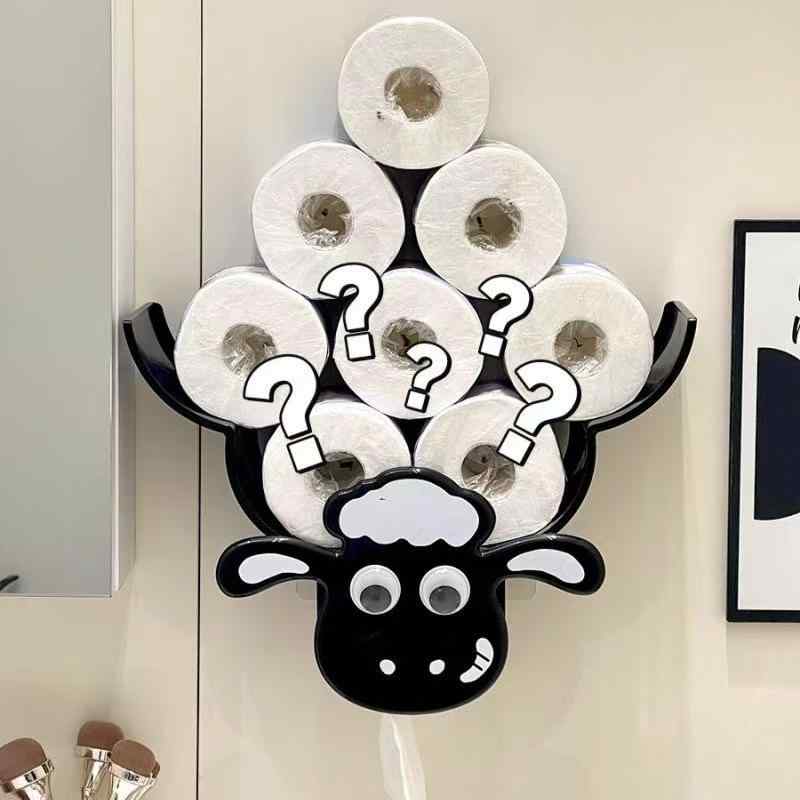 トイレットペーパーホルダー かわいい羊柄 トイレ用 壁掛け 穴不要 厚手 おしゃれ スペース節約 多用途..