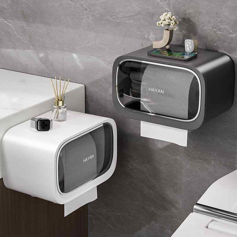 トイレットペーパーホルダー 壁掛け式 洗面所 ロールペーパー ボックス 棚 置き型 白 グレー 収納家具