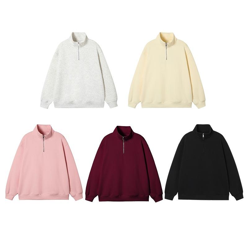 トップス レディース 秋冬 コットン混紡 ハーフジップ スタンドカラー プルオーバー 長袖 カットソー 薄手 白灰色 杏色 ピンク系 ワインレッド ブラック