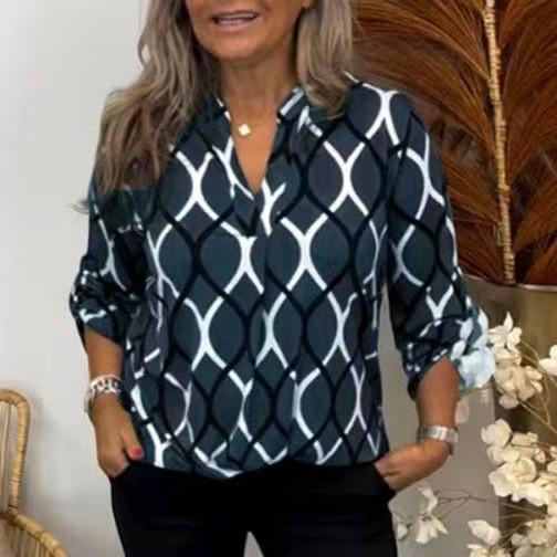シャツ レディース 春夏 幾何学模様 プリント柄 トップス 長袖 ゆったり 接触冷感 酢酸繊維 ポリエステ..