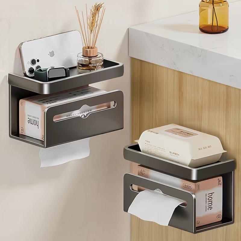 トイレットペーパーホルダー 壁掛け スマホ置き 多機能 2連式 ペーパータオルホルダー おしゃれ 穴あけ..