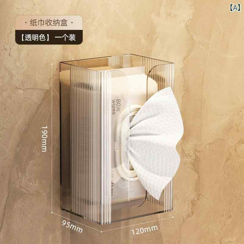 ティッシュケース 北欧風 壁掛け 洗面所 キッチン トイレ ペーパーホルダー 透明 煙灰色 2way 多用途 ..