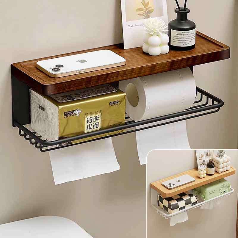 トイレットペーパーホルダー 壁掛け 木製 胡桃木 浴室 トイレ ロールペーパー ボックス 収納 ラック 免..