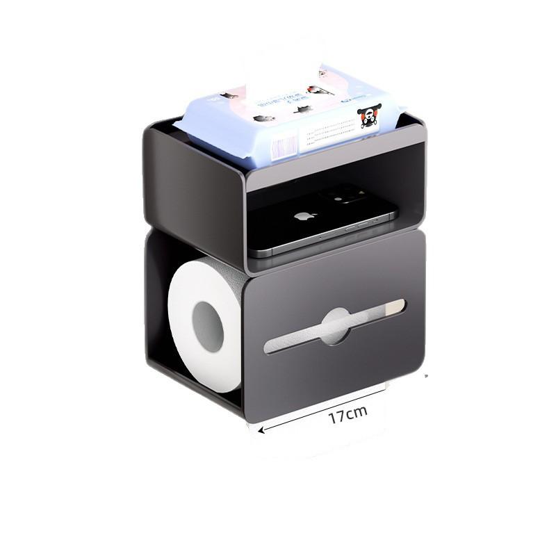 トイレットペーパーホルダー 壁掛け式 炭素鋼 洗面所 トイレ 浴室 ペーパータオルケース 接触冷感 吸湿速乾 無地 ブラック系