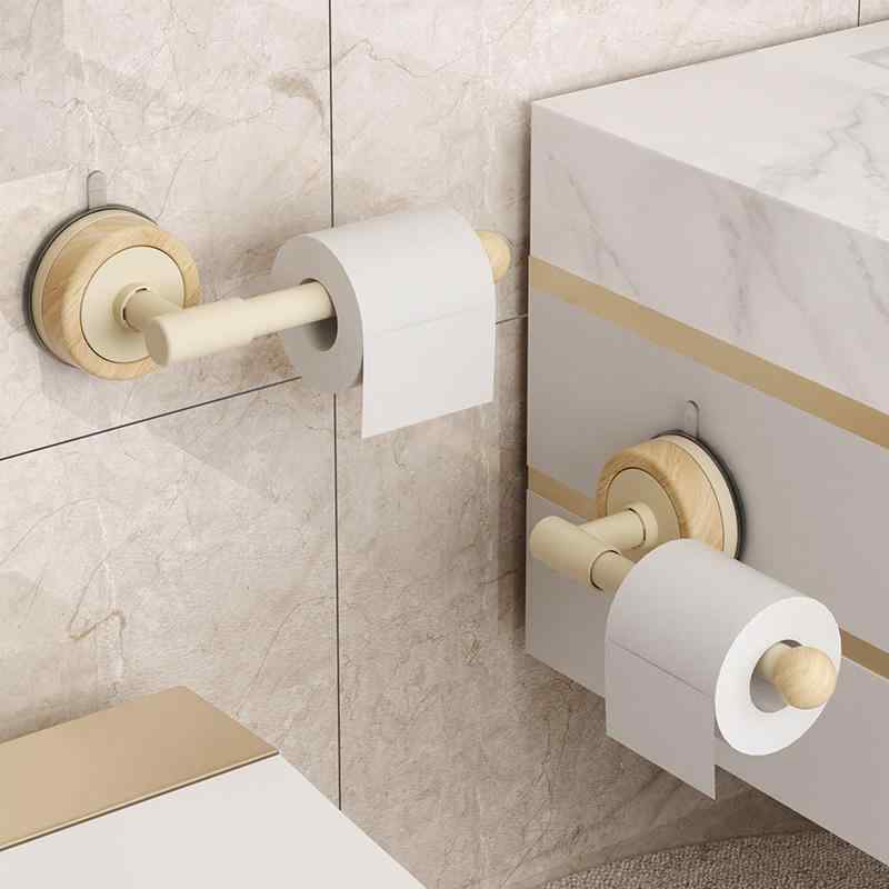 トイレットペーパーホルダー 吸盤 壁掛け式 浴室 収納 棚 ステンレス製 グレー 白木目調