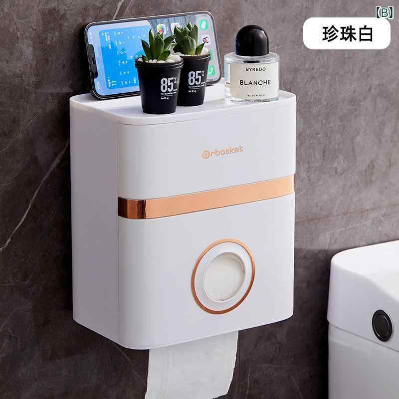 シャドーテールのトイレットペーパーホルダー 壁掛け式 防水 ペーパータオルホルダー トイレ ロールペーパーホルダー 穴あけ不要 プラスチック製 ホワイト グリーン｜アングル2