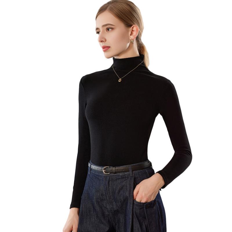 カットソー レディース 高見え インナー 長袖 トップス ニット あったかインナー スリムフィット ストレッチ 秋 冬 夜空ブラック 雲杉グリーン 栀子ホワイト 栗カフェ 暖カフェ 再生繊維 通勤