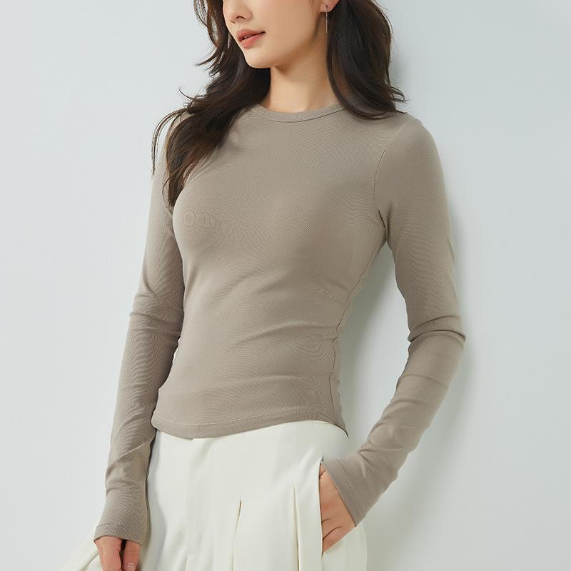 トップス レディース 秋冬 あったか ブラ付き 長袖 小さめ丸首 インナー 綿混紡 伸縮性 ストレッチ 普段使い デイリー
