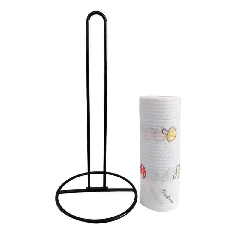 キッチンペーパーホルダー アイアン 楕円形 鉄製 ロールペーパー 壁掛け ブラック