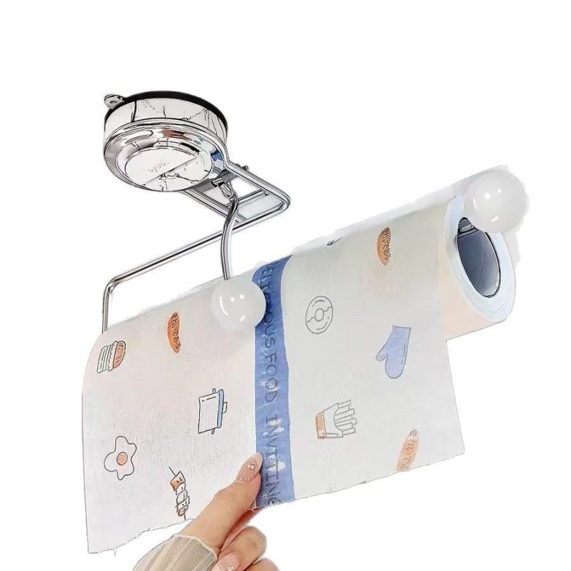 キッチン ペーパーホルダー 強力吸盤 穴あけ不要 ロールペーパー ラック アイアン製 キッチンペーパー ..