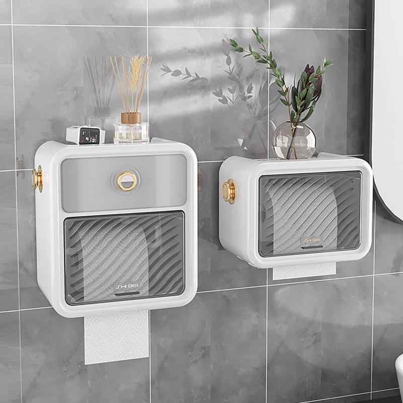 トイレットペーパーホルダー 壁掛け式 防水 ペーパータオルケース 浴室 収納棚 多用途 プラスチック製