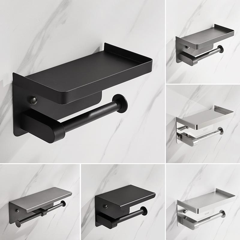 トイレットペーパーホルダー ステンレス 壁掛け 棚付き ロールペーパーホルダー ペーパータオルホルダ..