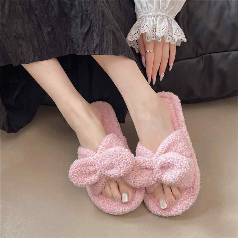 スリッパ レディース かわいい 蝶結び ルームシューズ 滑り止め 室内履き タオル生地 フラットヒール ..