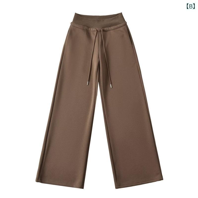パンツ レディース 低めのウエスト ワイドレッグパンツ ゆったり リラックス ドローストリング 再生繊維 コットン ブレンド 杏色 コーヒー色 グレー ブラック ピンク系 レッド ブルー S M L