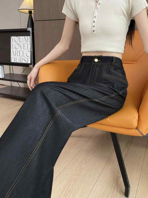 デニムパンツ レディース 天丝 デニム ワイドパンツ 高見え 美脚 ルーズ ストレート ゆったり 伸縮性 ..