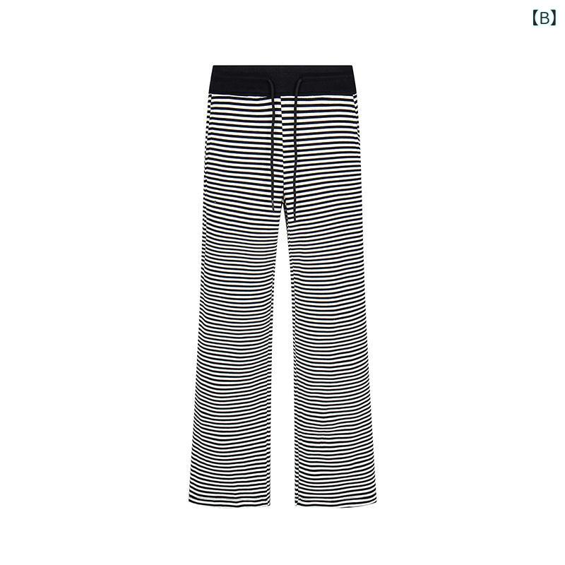 パンツ レディース 秋冬 ストライプ 直筒パンツ ズボン ポリエステル 高腰 伸縮性 リラックス カジュアル 韓国風 普段使い