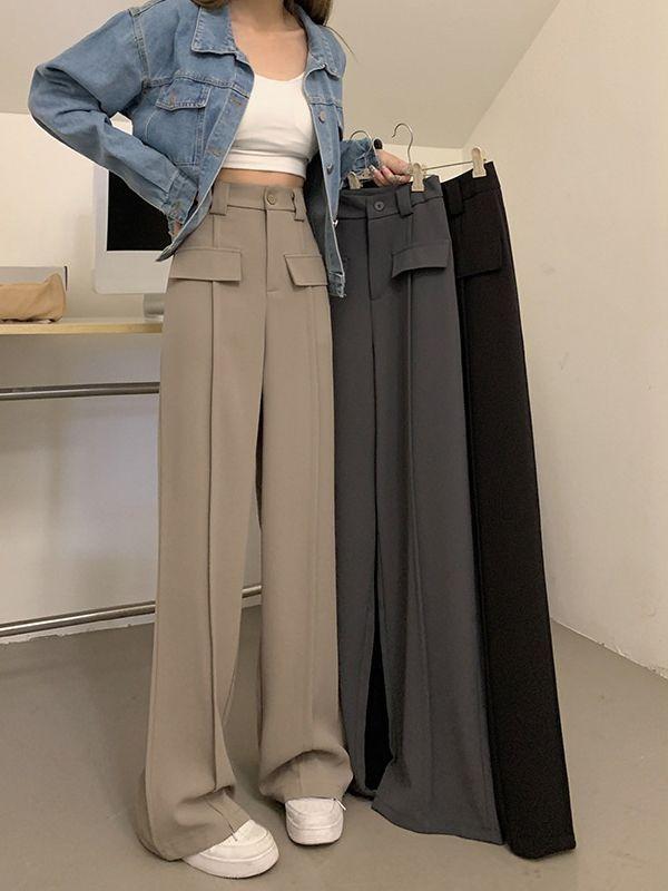 パンツ レディース 高見え ワイドパンツ ストレートパンツ ポリエステル ゆったり 落ち感 スラックス ..