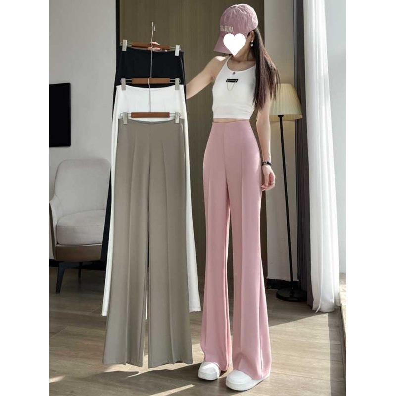 パンツ レディース テーパードパンツ ポリエステル 高見え 美脚 ストレッチ 春夏 秋冬 ゆったり 薄手 黒 白 ピンク系 緑