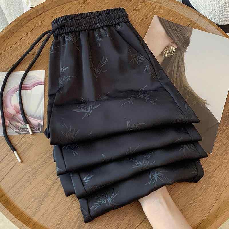 パンツ レディース 大きいサイズ 新 中華風 サテン 提花 ワイドレッグパンツ 高腰 ゆったり ストレート..