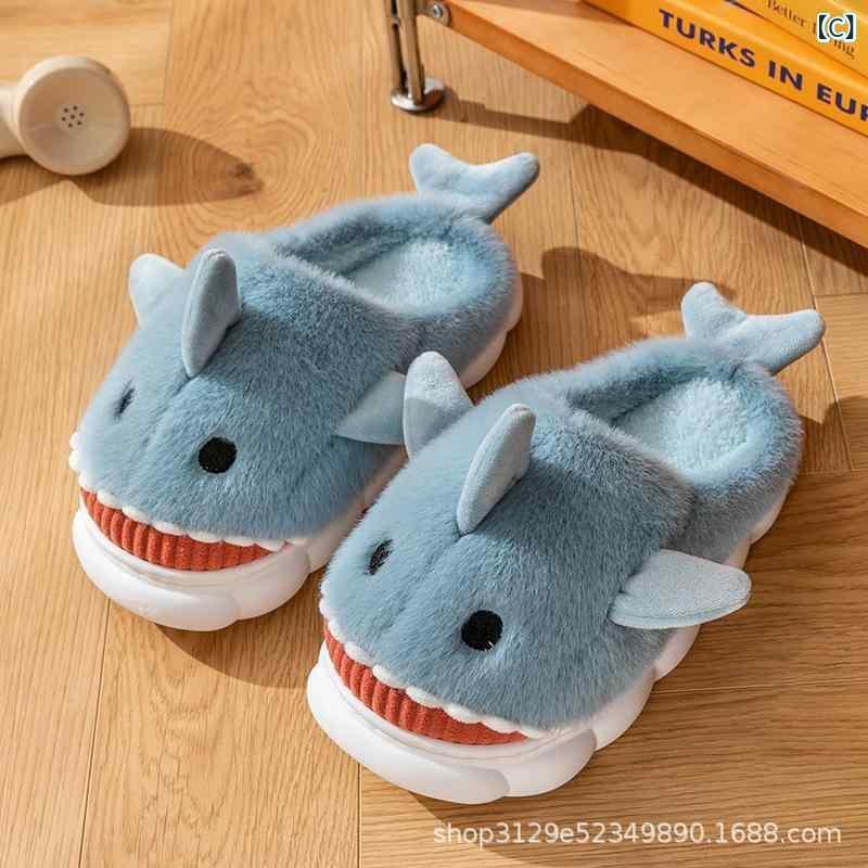 スリッパ ルームシューズ レディース メンズ かわいい シャーク サメ 暖か もこもこ 滑り止め 厚底 室内履き 天ブルー 青 ピンク グレー 3