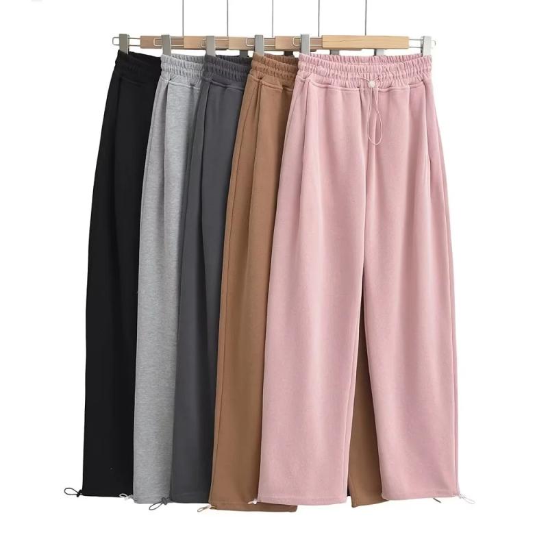 パンツ レディース ズボン スウェットパンツ ストレートパンツ ワイドレッグパンツ カジュアルパンツ ウエストゴム 普段使い リラックス ルームウェア グレー ブラック ピンク系 綿