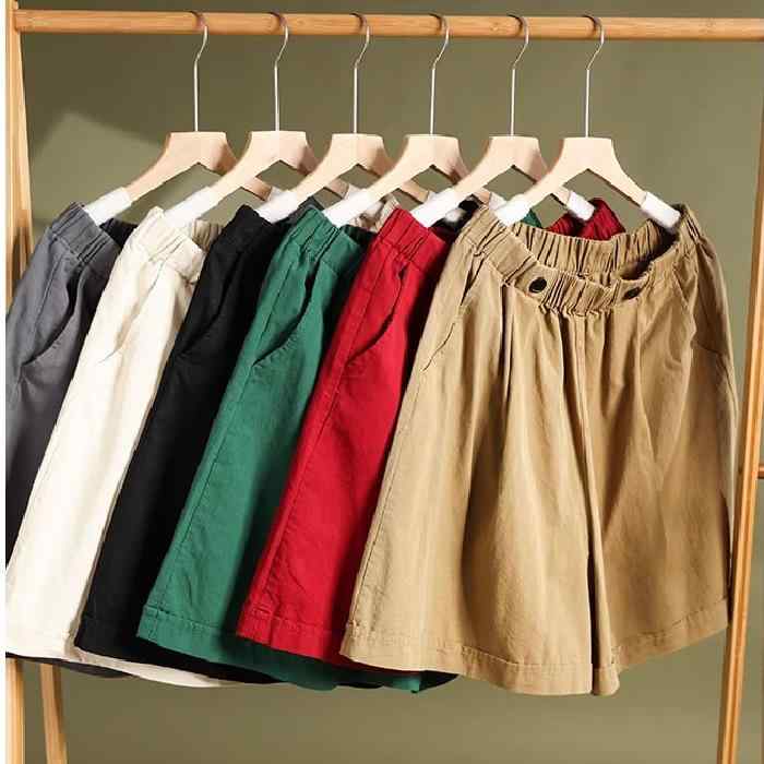 パンツ レディース カーゴパンツ ワイドパンツ ハーフパンツ ポリエステル ゆったり 5分丈 無地 カジュアル スタイル 韓国風 ファッション カーキ グリーン レッド ベージュ グレー ブラック M L XL 2XL 3XL 4XL