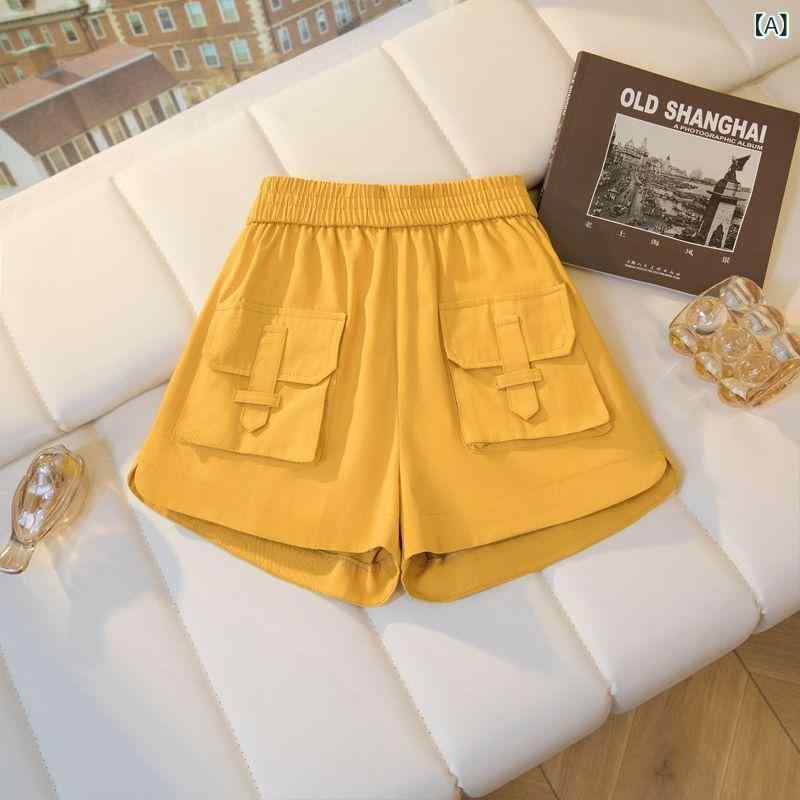 パンツ レディース カーゴパンツ ワイドパンツ 春夏 コットン Aライン ゆったり ハイウエスト カジュアル 大きめポケット ブラック ホワイト パープル イエロー