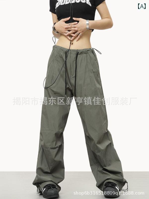 パンツ 男性用 ワークパンツ カーゴパンツ ワイドレッグパンツ ドローストリング 伸縮性ウエスト コットン 無地 普段使い 部屋着 アウトドア 緑 グレー 黒 春夏秋冬